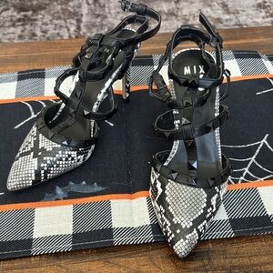 Mix No. 6 Black and White Snakeskin Heels